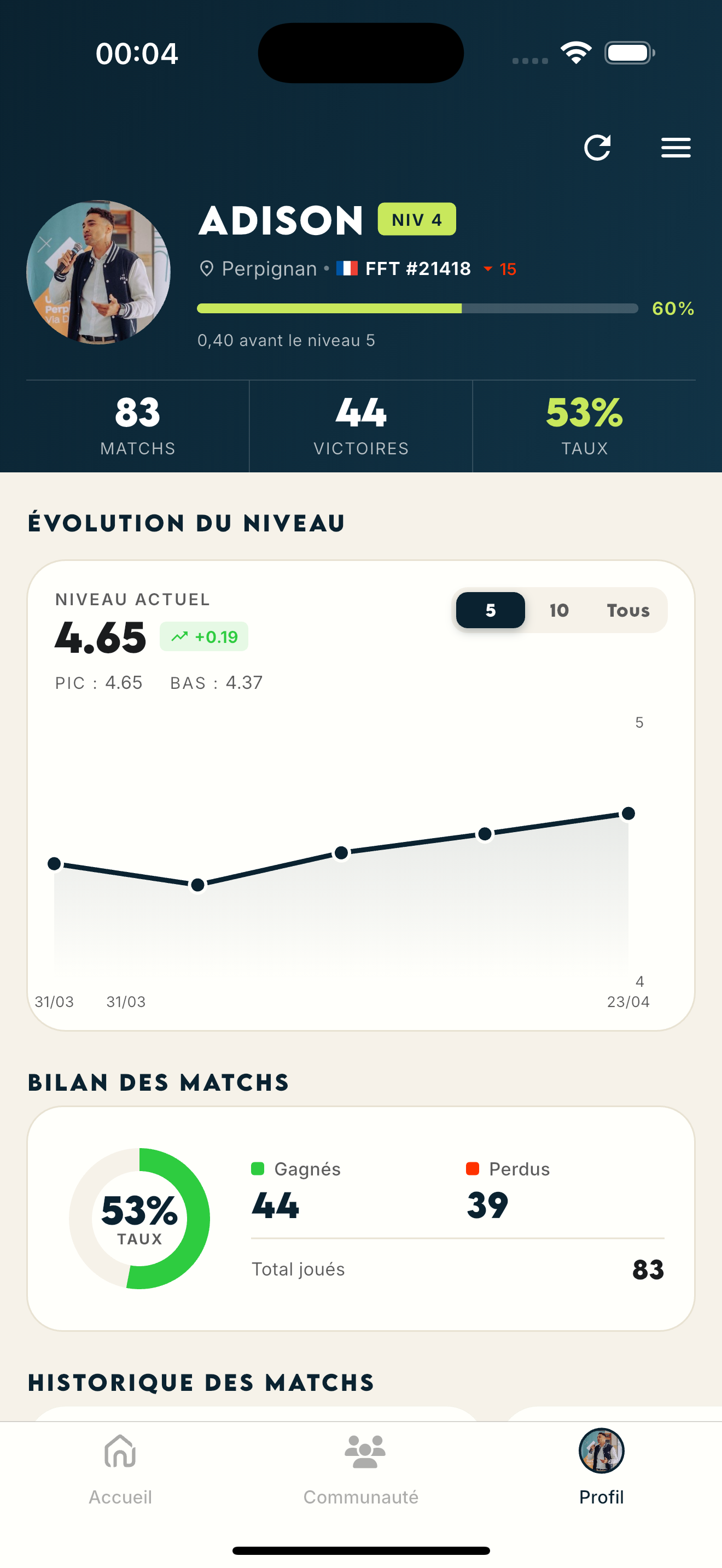 XPadel — écran 2